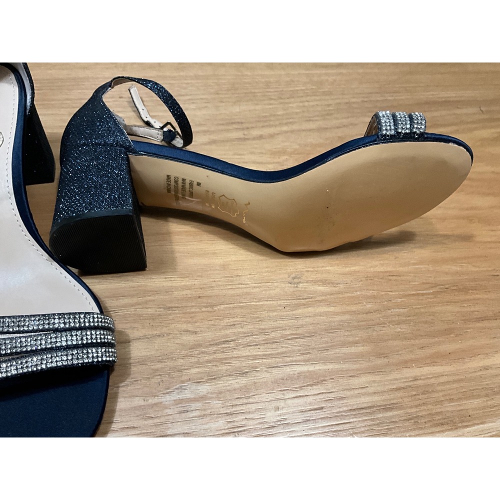 Nina Navy Blue Glitter Rhinestone Block Heel Evening Sandals Womens 8M - Picture 4 of 6